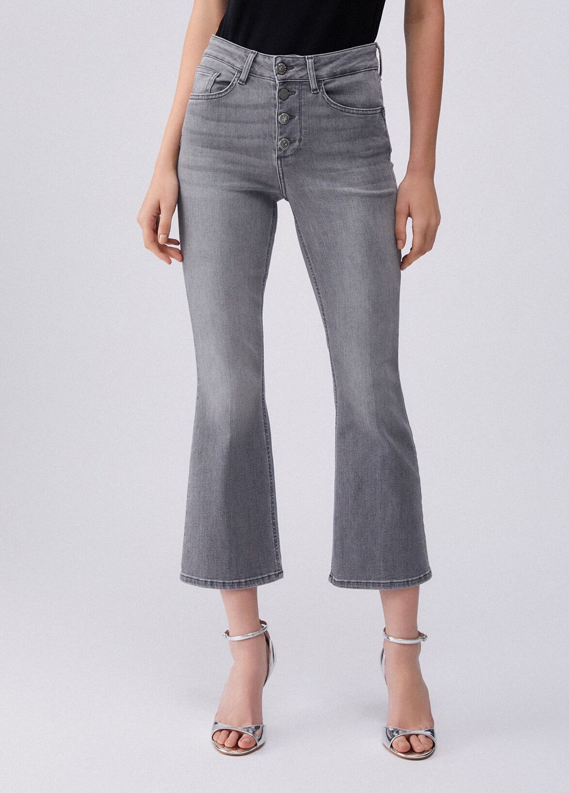 Gri Princess Yüksek Bel Denim Pantolon Arkadan Görünüm