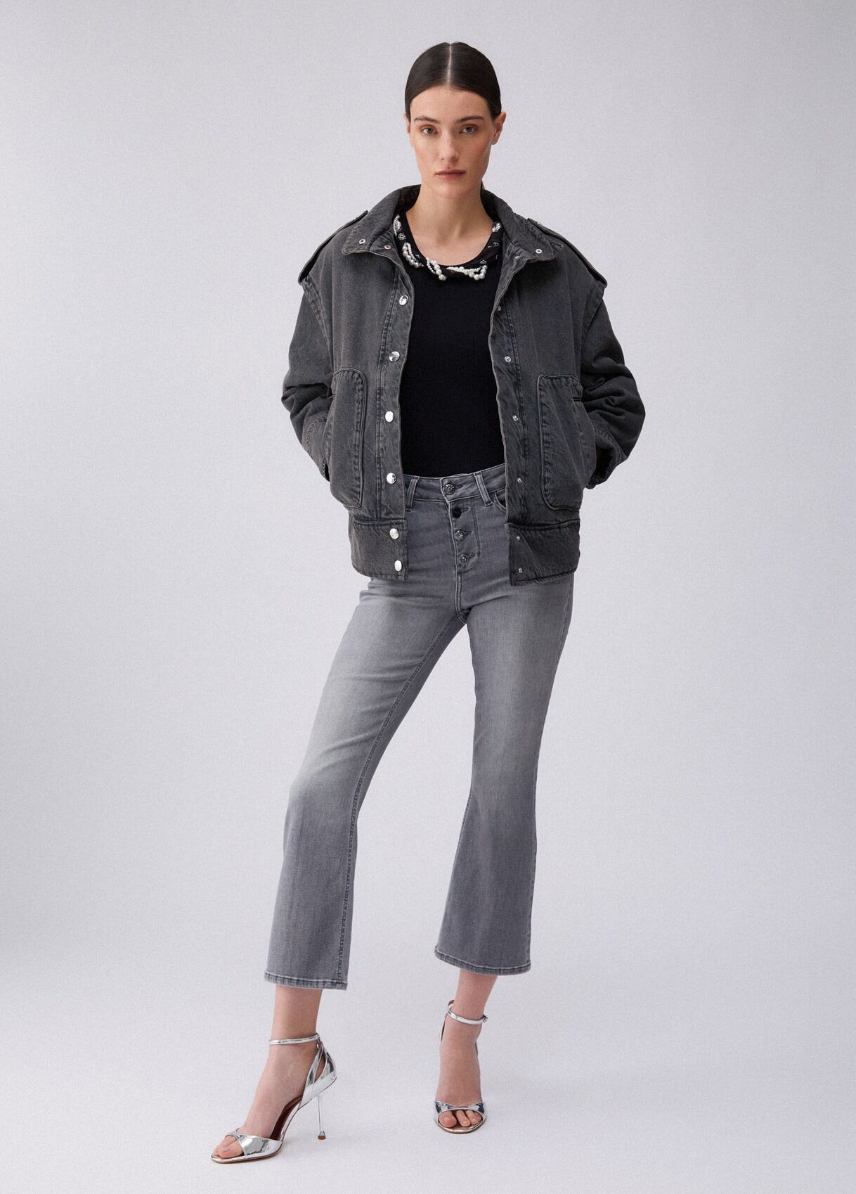 Gri Princess Yüksek Bel Denim Pantolon