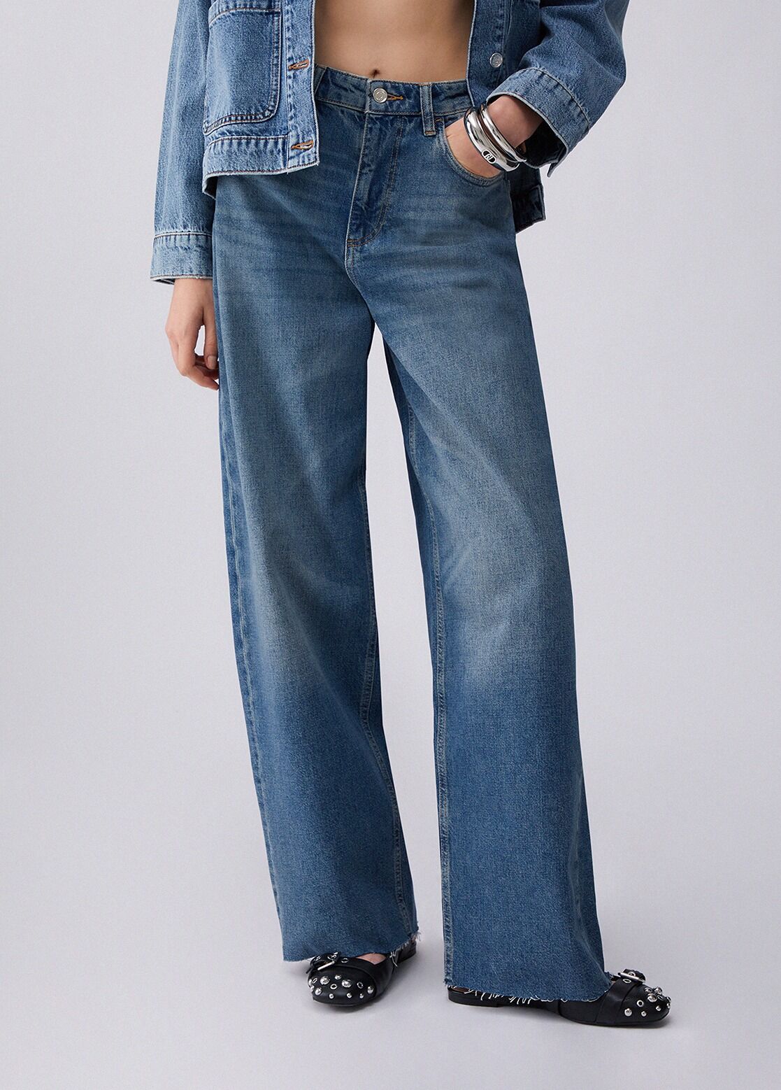 Yüksek Bel Flare Denim Pantolon Arkadan Görünüm