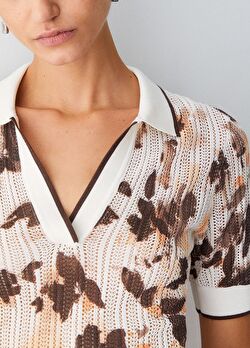 Desenli Polo Yaka Ajur Örme Bluz ürünü görüntülemek için tıklayınız