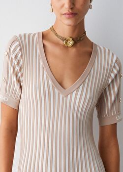 Bej / Beyaz Kısa Triko Elbise ürünü görüntülemek için tıklayınız