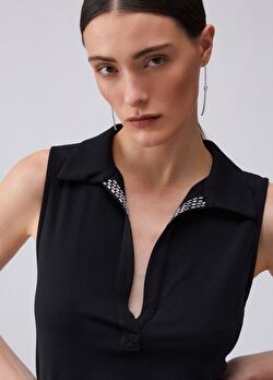 Siyah Taşlı Polo Yaka Jarse Elbise ürünü görüntülemek için tıklayınız