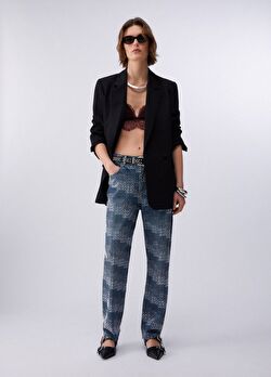 Mavi Düz Kesim Yüksek Bel Denim Pantolon ürünü görüntülemek için tıklayınız