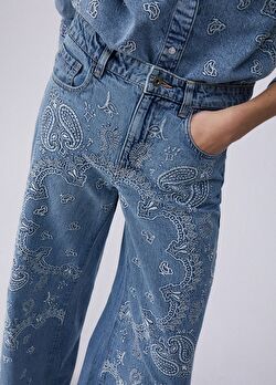 Mavi Işlemeli Flare Denim Pantolon ürünü görüntülemek için tıklayınız