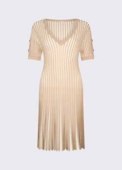 Bej / Beyaz Kısa Triko Elbise ürünü görüntülemek için tıklayınız