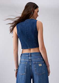 Mavi Strass Detaylı Denim Yelek ürünü görüntülemek için tıklayınız
