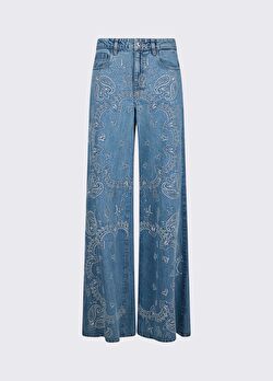Mavi Işlemeli Flare Denim Pantolon ürünü görüntülemek için tıklayınız