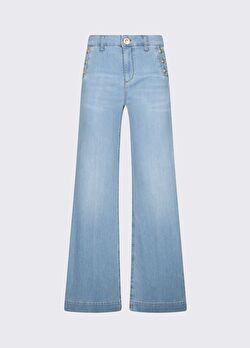 Açık Mavi Yüksek Bel Düğmeli Flare Denim ürünü görüntülemek için tıklayınız