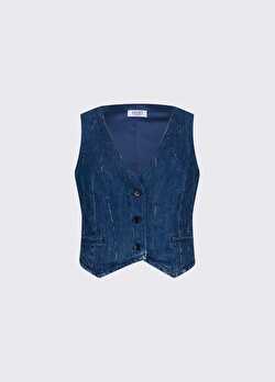 Mavi Strass Detaylı Denim Yelek ürünü görüntülemek için tıklayınız
