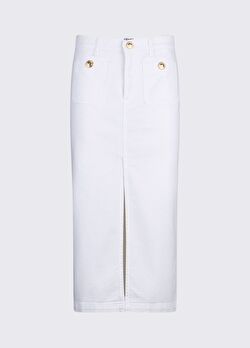 Beyaz Düğme Detaylı Uzun Etek ürünü görüntülemek için tıklayınız