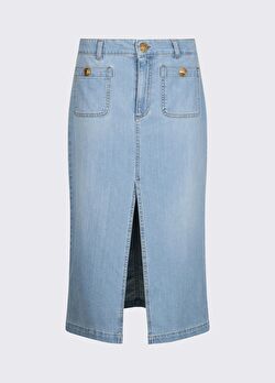 Açık Mavi Düğme Detaylı Uzun Etek ürünü görüntülemek için tıklayınız