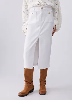 Beyaz Düğme Detaylı Uzun Etek ürünü görüntülemek için tıklayınız