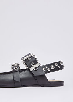 Siyah Stud Detaylı Deri Slingback ürünü görüntülemek için tıklayınız