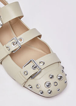 Rope (Doğal Hasır) Stud Detaylı Deri Slingback ürünü görüntülemek için tıklayınız