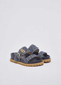 Koyu Mavi Monogram Denim Sandalet ürünü görüntülemek için tıklayınız