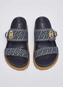 Koyu Mavi Monogram Denim Sandalet ürünü görüntülemek için tıklayınız