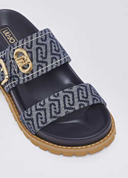 Koyu Mavi Monogram Denim Sandalet ürünü görüntülemek için tıklayınız
