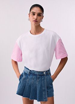 Beyaz / Pembe Kısa Kollu Moda Tişört ürünü görüntülemek için tıklayınız