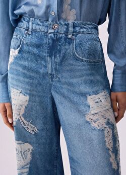 Mavi Dijital Baskılı Flare Pantolon ürünü görüntülemek için tıklayınız