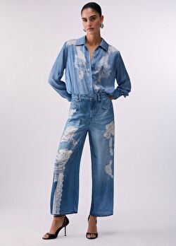 Mavi Dijital Baskılı Flare Pantolon ürünü görüntülemek için tıklayınız