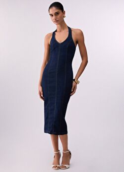Mavi Fermuar Detaylı Denim Elbise ürünü görüntülemek için tıklayınız