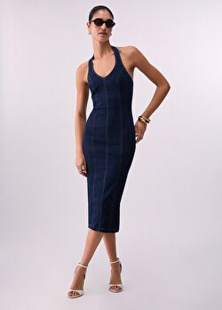 Mavi Fermuar Detaylı Denim Elbise ürünü görüntülemek için tıklayınız