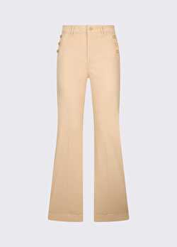 Bej / Krem Yüksek Bel Flare Denim Pantolon ürünü görüntülemek için tıklayınız