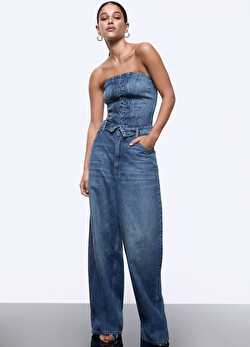 Bağcık Detaylı Denim Straplez Büstiyer ürünü görüntülemek için tıklayınız