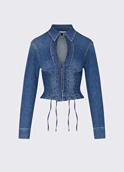 Bağcık Detaylı Denim Gömlek ürünü görüntülemek için tıklayınız