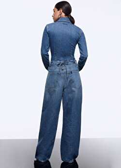 Bağcık Detaylı Wide Leg Jean Pantolon ürünü görüntülemek için tıklayınız