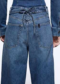 Bağcık Detaylı Wide Leg Jean Pantolon ürünü görüntülemek için tıklayınız