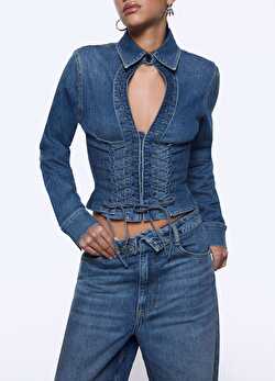 Bağcık Detaylı Wide Leg Jean Pantolon ürünü görüntülemek için tıklayınız