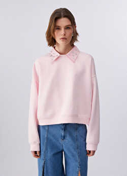 Taş İşlemeli Polo Yaka Sweatshirt ürünü görüntülemek için tıklayınız