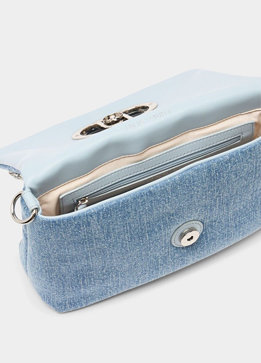 Taşlı Mavi Denim LaPuffy Orta Çanta