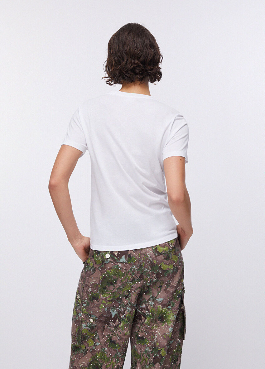 Beyaz Taşlı Arı  Baskı Kısa Kol T-Shirt