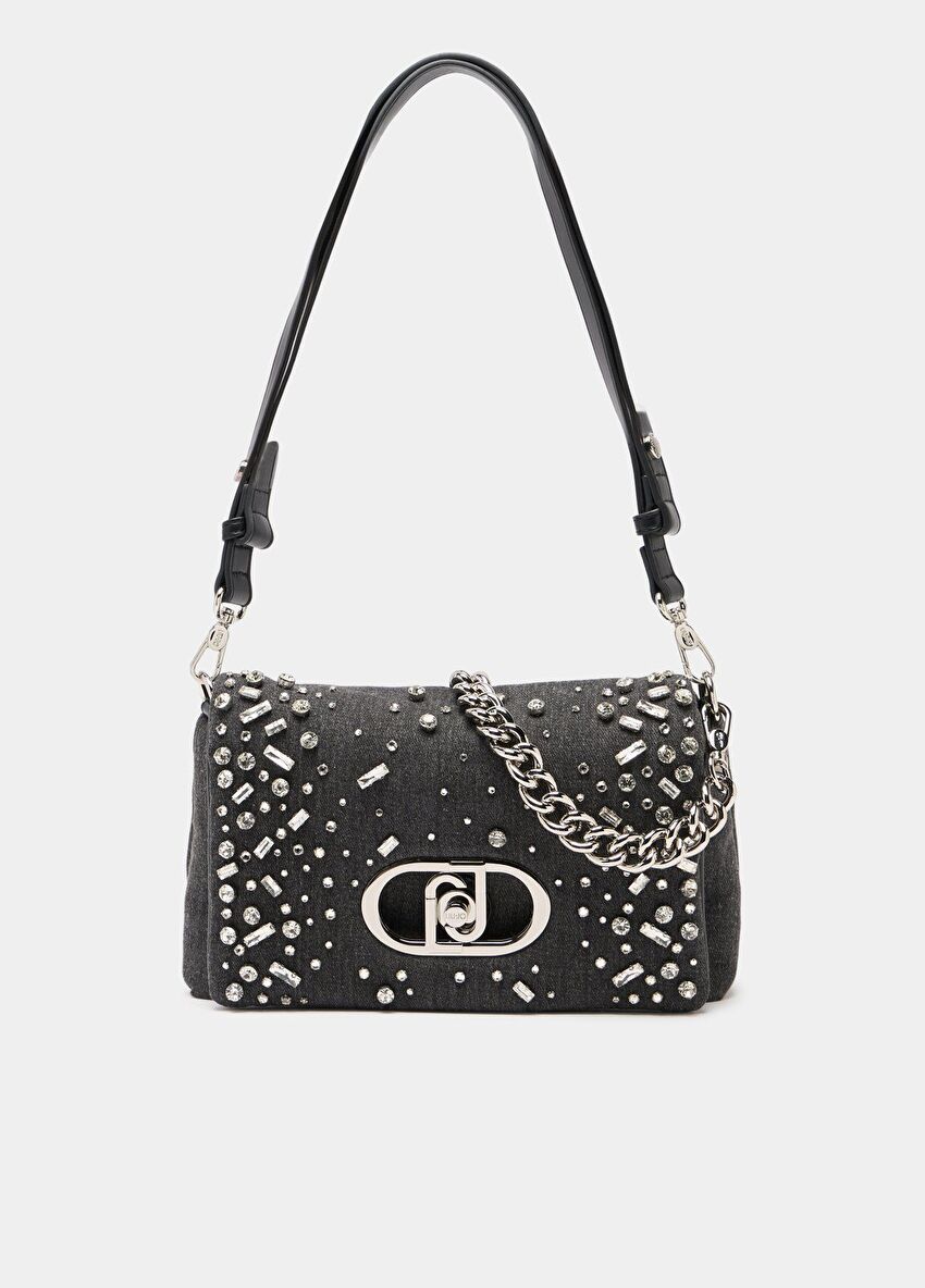 Taşlı Gri Denim LaPuffy Orta Çanta