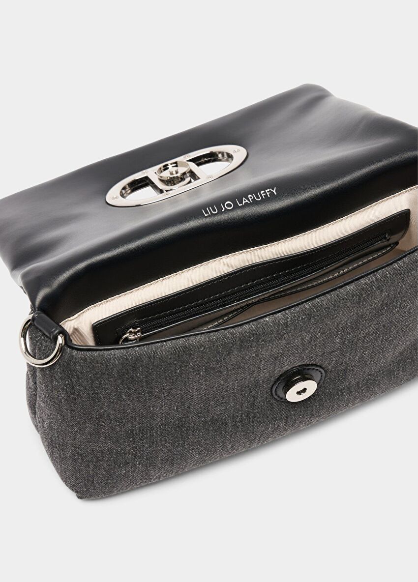 Taşlı Gri Denim LaPuffy Orta Çanta