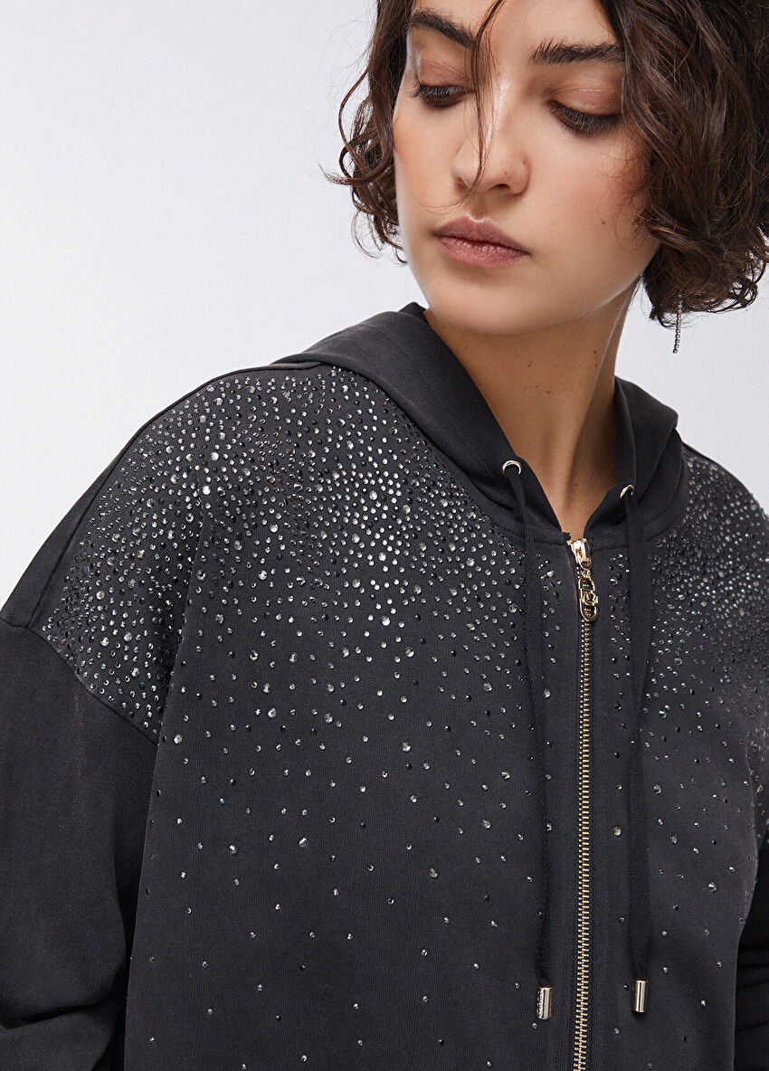 Taşlı Kapuşonlu Sweatshirt