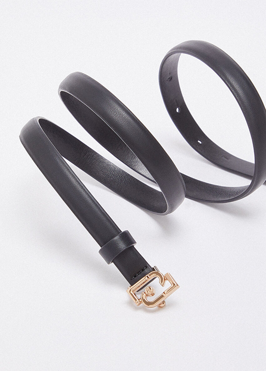 Siyah Logo Toka 1.5 Cm Ince Kemer