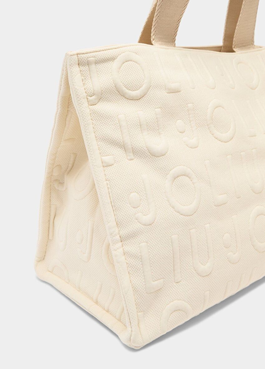 Ekru Kanvas Bubble Logo Orta Boy Tote Çanta