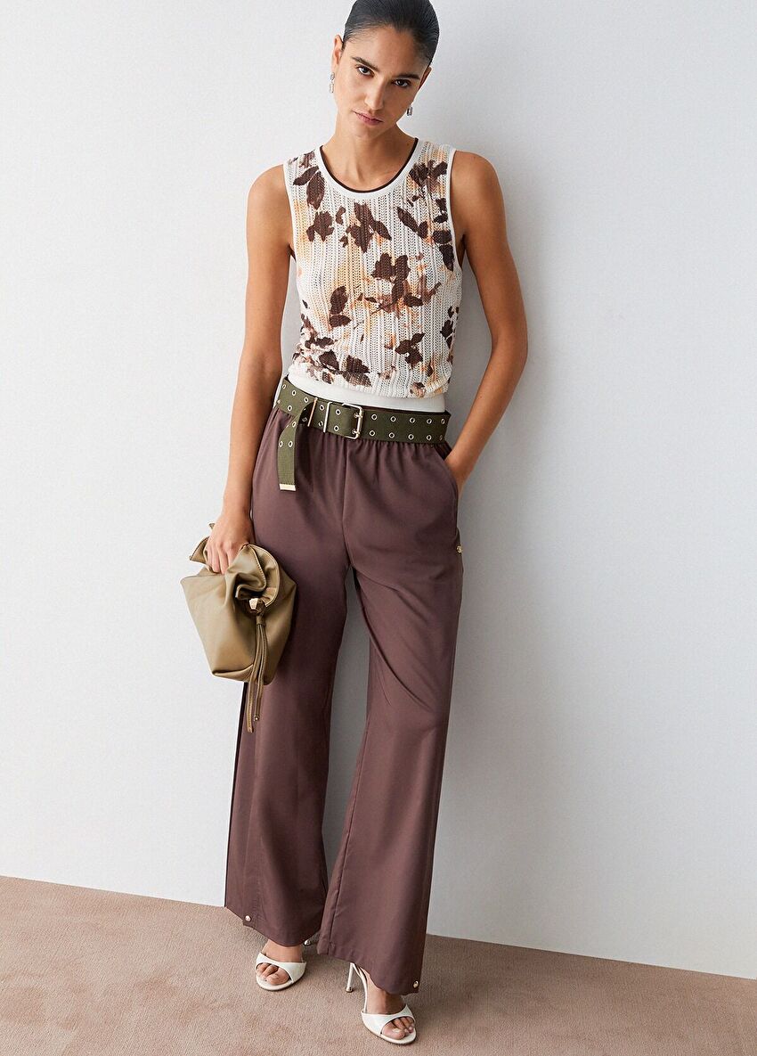 Desenli Bisiklet Yaka Ajur Örme Bluz