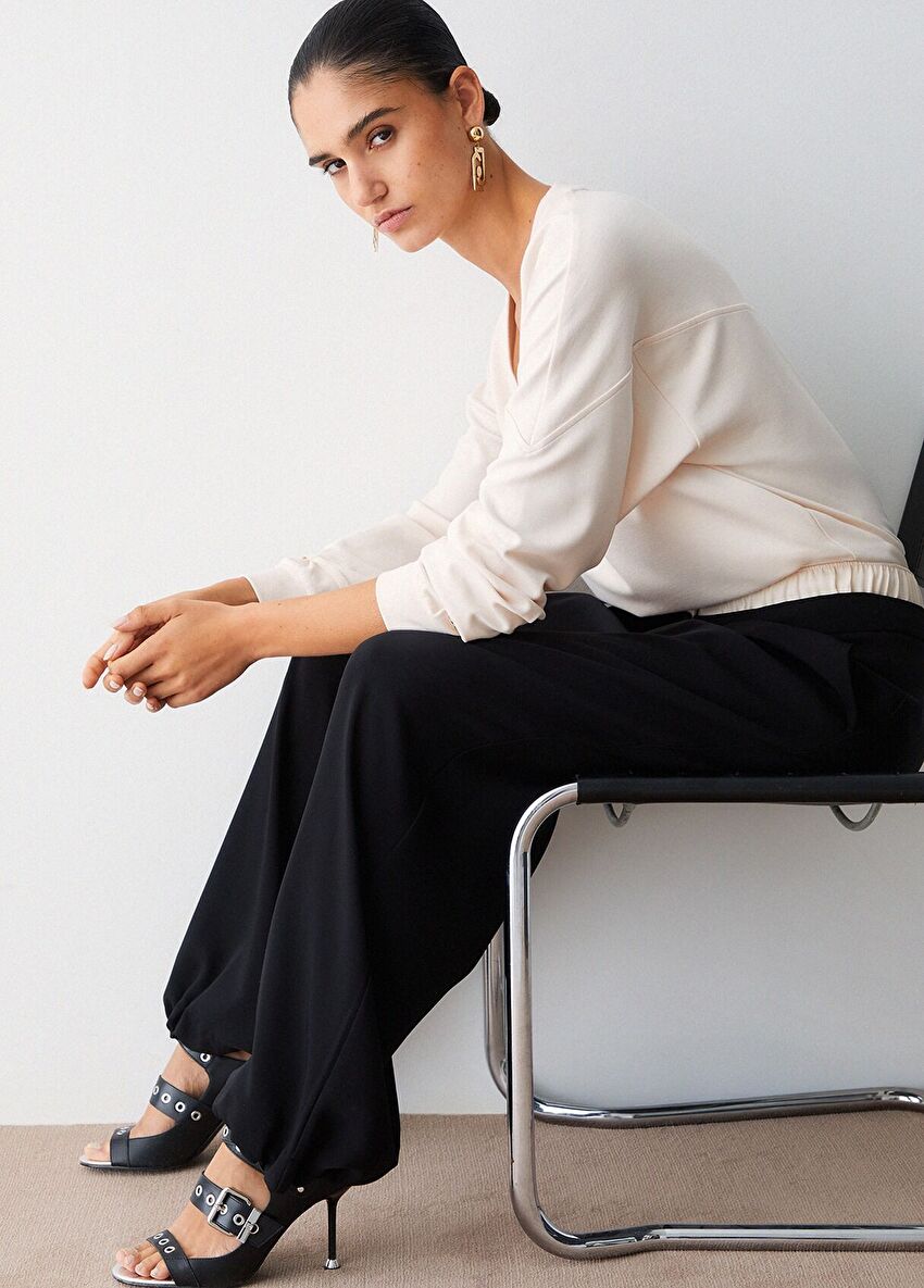 Siyah Krep Şalvar Pantolon