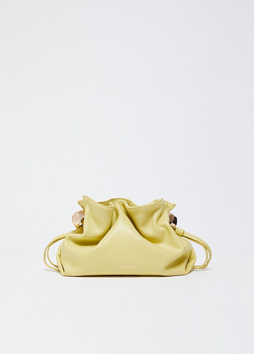 Sarı Deri Büzgülü Küçük Boy Hobo Çanta