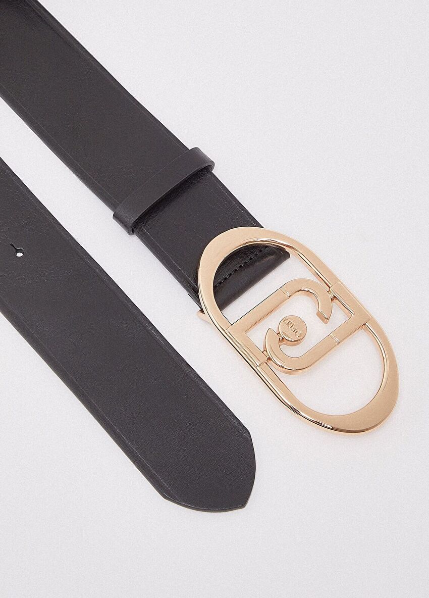 Siyah Logo Tokalı Deri 5.5 Cm Kemer