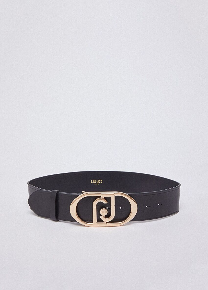 Siyah Logo Tokalı Deri 5.5 Cm Kemer