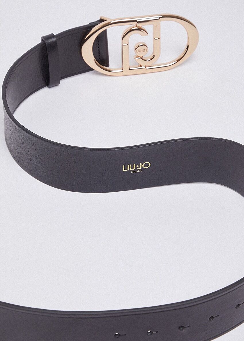 Siyah Logo Tokalı Deri 5.5 Cm Kemer