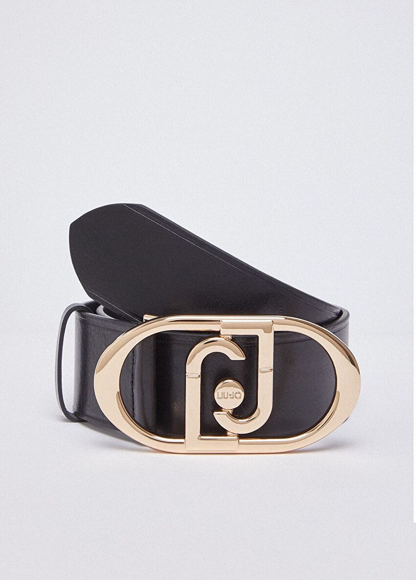 Siyah Logo Tokalı Deri 5.5 Cm Kemer