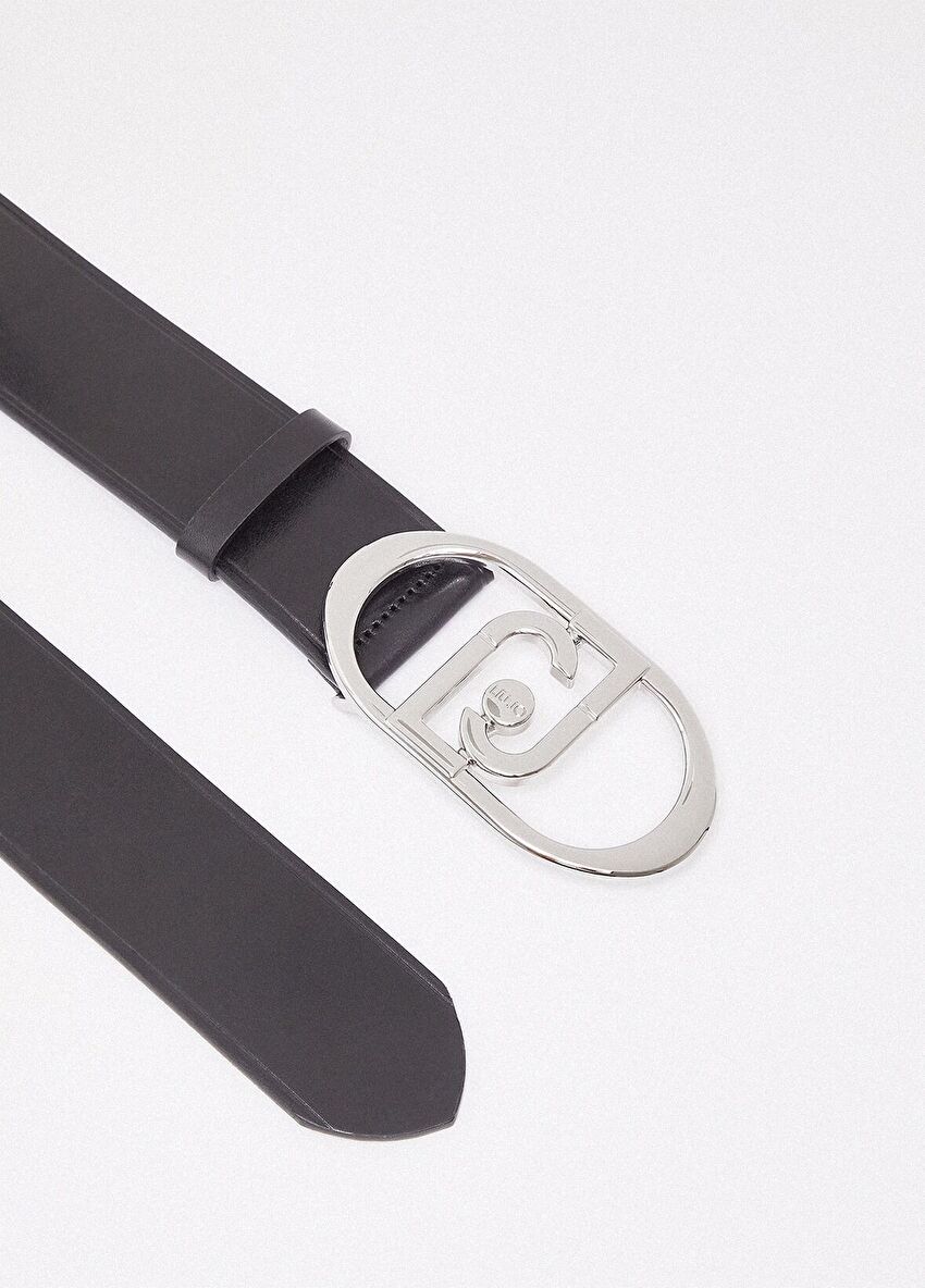 Siyah Logo Tokalı Deri 5.5 Cm Kemer