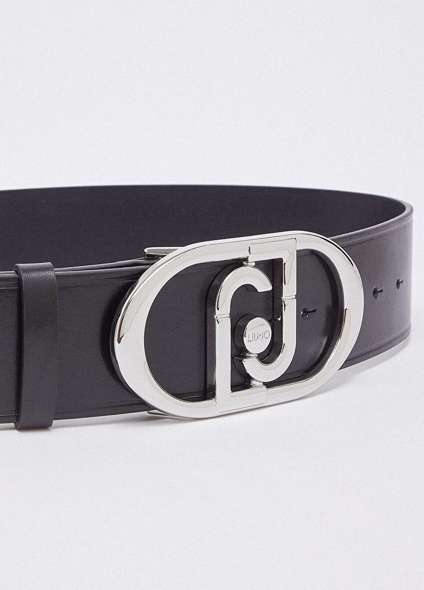 Siyah Logo Tokalı Deri 5.5 Cm Kemer