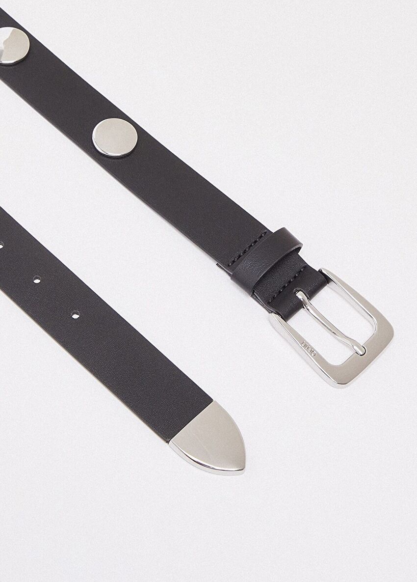 Siyah Deri Troklu 3 Cm Kemer